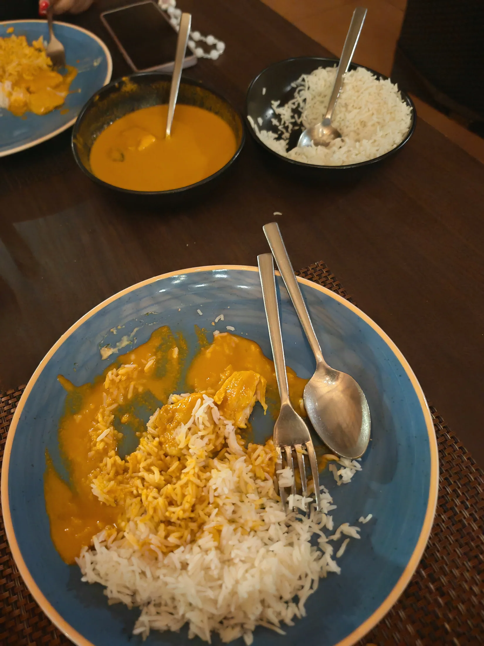 Rice and curry set out for a meal